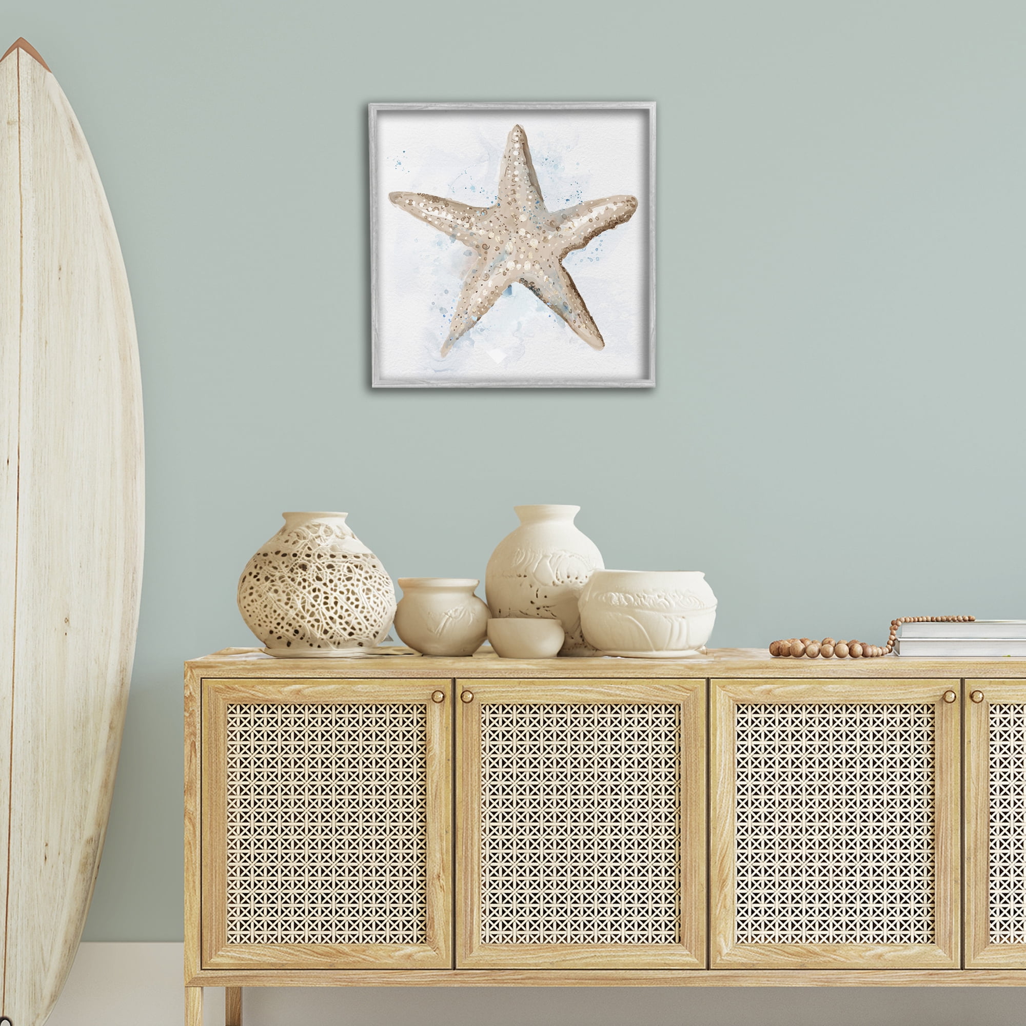Stupell Industries Bubbly Beige Starfish Animals & Insects Painting Gray Framed Art Print Wall Art, 24 x 24