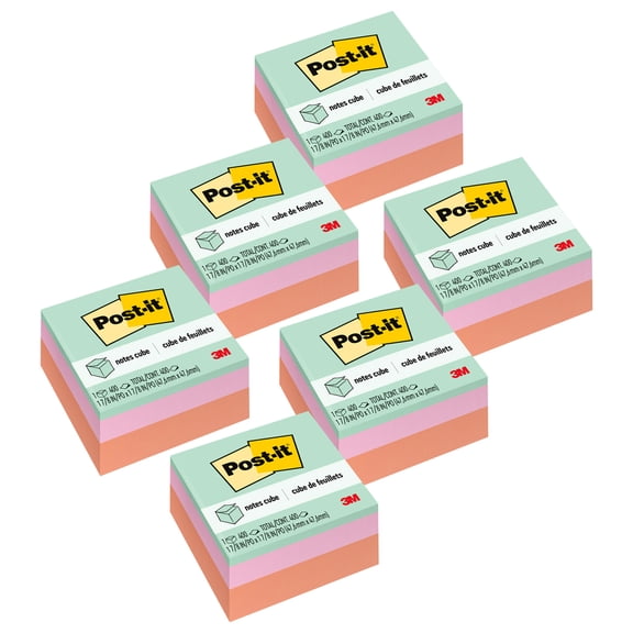 Post-it Notes Cube 2051-PAS, 1 7/8 in x 1 7/8 in (47.6 mm x 47.6 mm), Pack of 6
