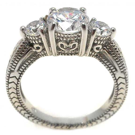 Rhodium Plated Sterling Silver 925 Fancy Bali Design Band Ring White CZ Jewelry Female Size 5