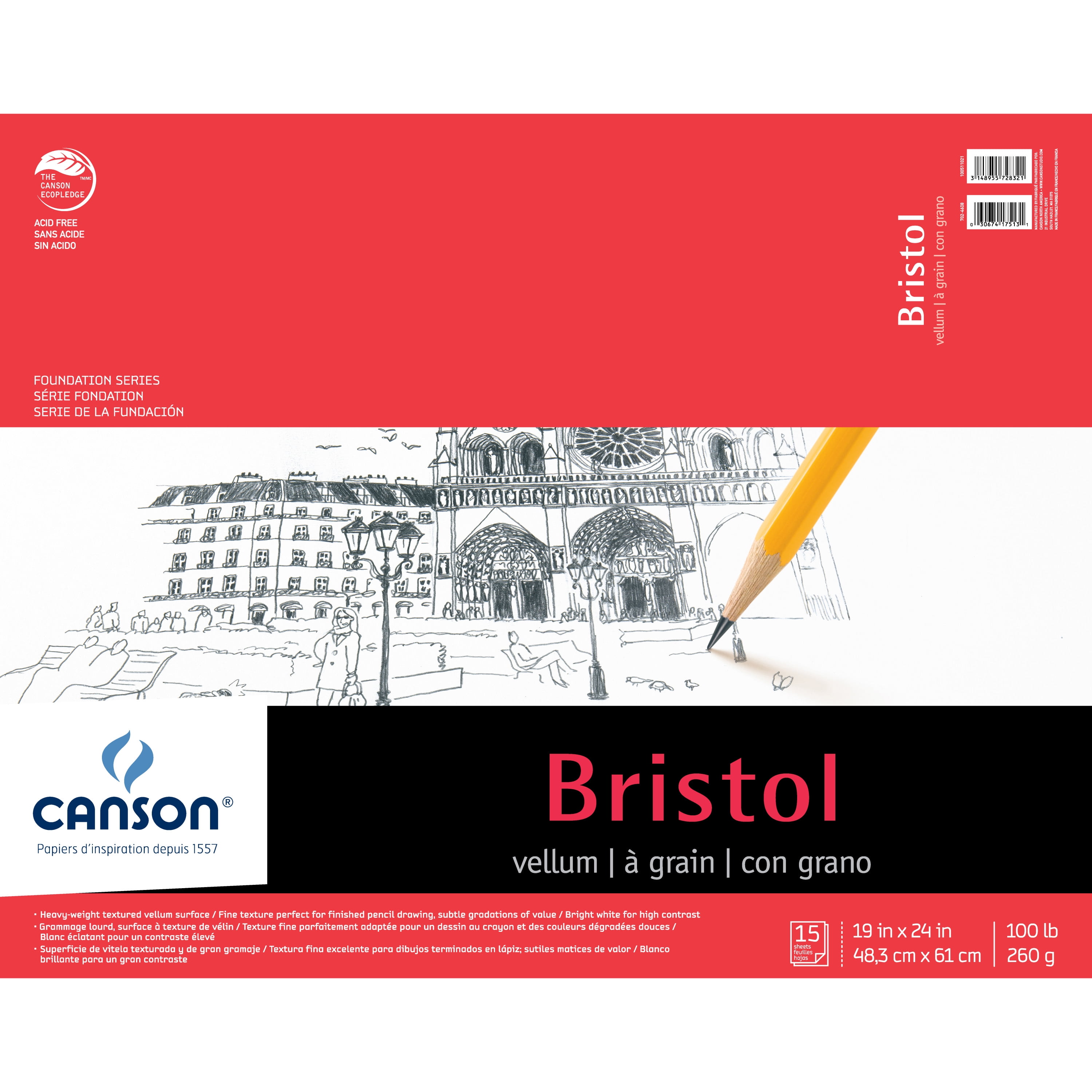 Canson Foundation Series Bristol Pad Vellum, 19" x 24", 15 Sheets/Pad