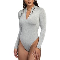 CuteStreet Women's Neck Zipper Design Bodysuit Long Sleeve Bodysuit Fleece Fabric Slim Fit Stretch Solid Bodysuit