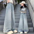 thumbnail image 2 of JAJAHO Girls Wide Leg Jeans Cute Heart Embroidery Elastic Waist Casual Demin Pants With Pockets For Kids 5-16Y Soft Trousers, 2 of 9
