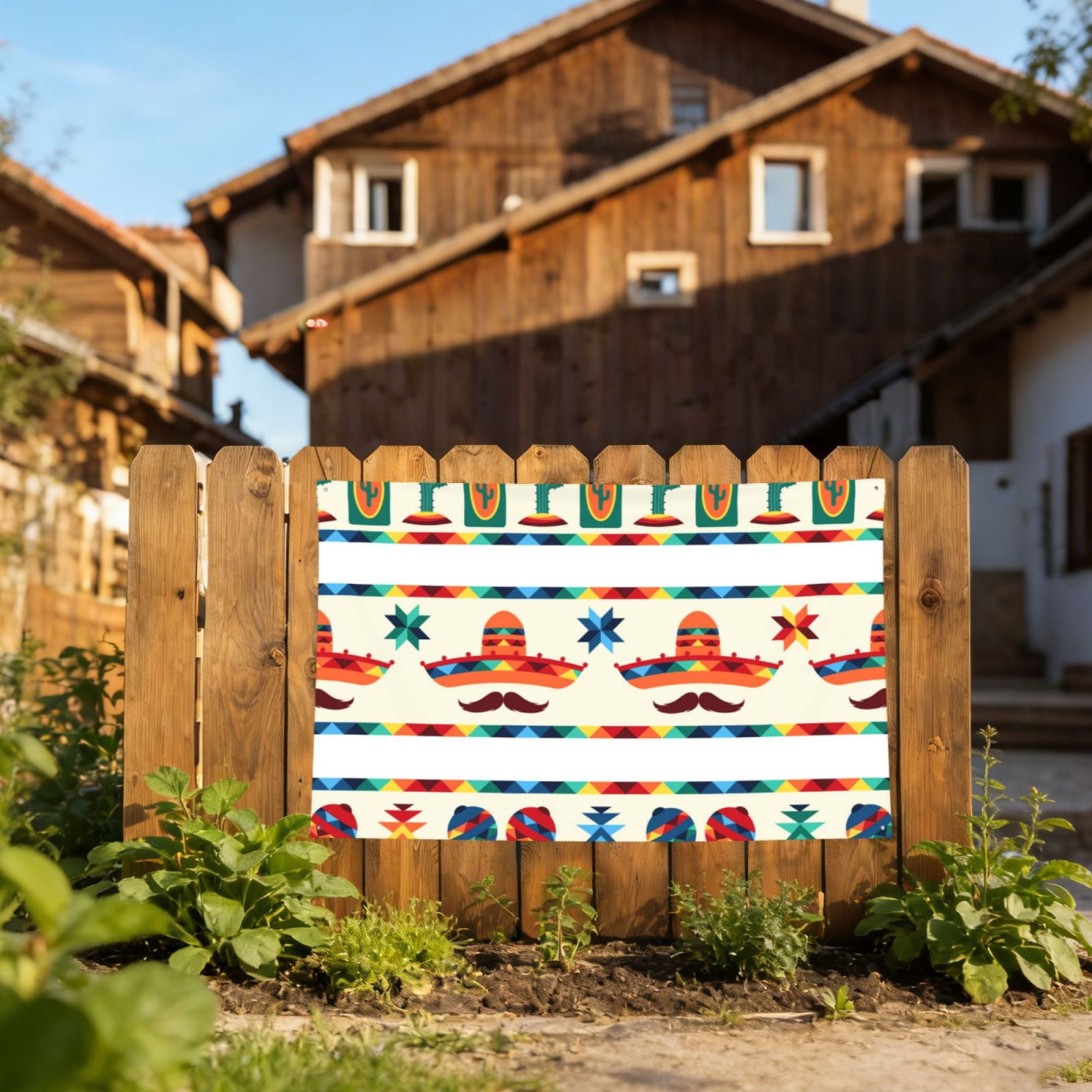 Mexican Geometric Native Ethnic Retro Four Hole Decorated Banner Flag for Garden Yard Home Decoration Indoor Outdoor 4x6 Ft