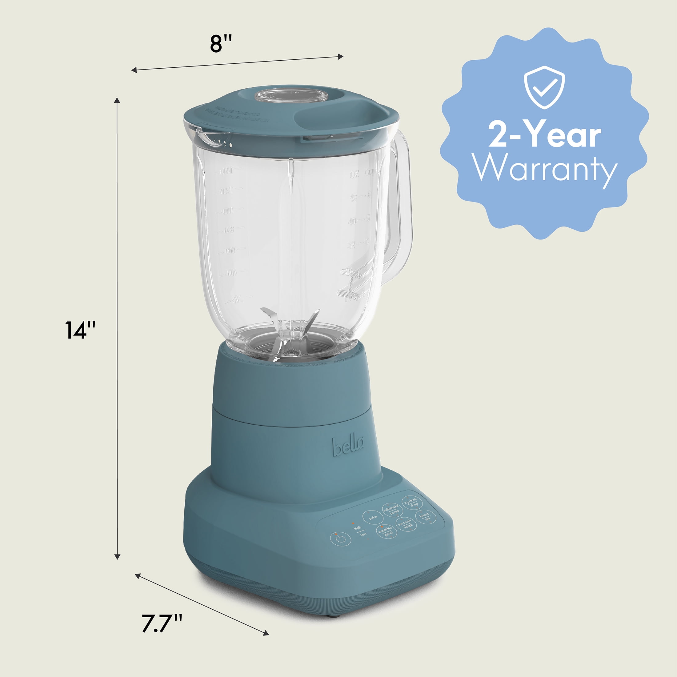 bella 10 Speed Countertop Blender, 48 oz Dishwasher Safe Pitcher, Juicer & Smoothie Maker with Fits-Anywhere™ Slim Flip & Store Design, Stainless Steel Blade, Surf