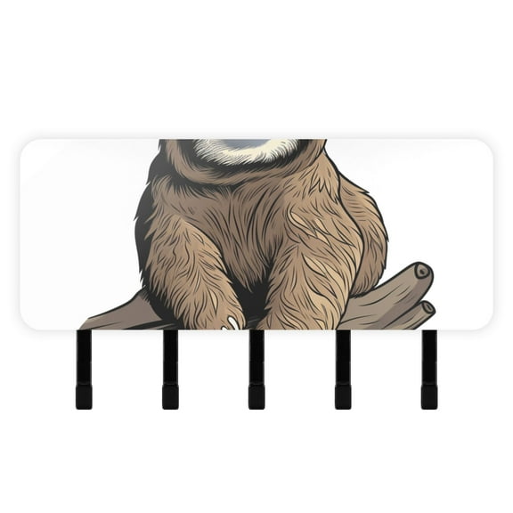 Sloth Wood Mail Holder Organizer Wall Mount with Shelf Key Holder Key Rack with 5 Key Hooks for Wall Decorative