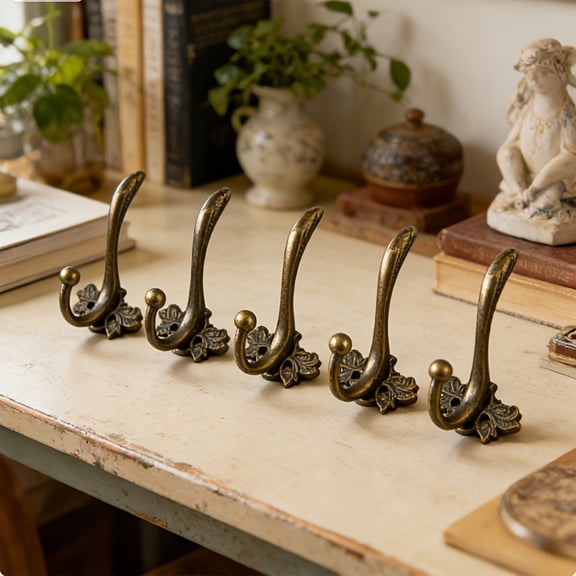 Vintage Bronze Wall Hooks – Heavy Duty Coat Hangers, Rustic Farmhouse Cast Iron Look for Entryway Bathroom Kitchen