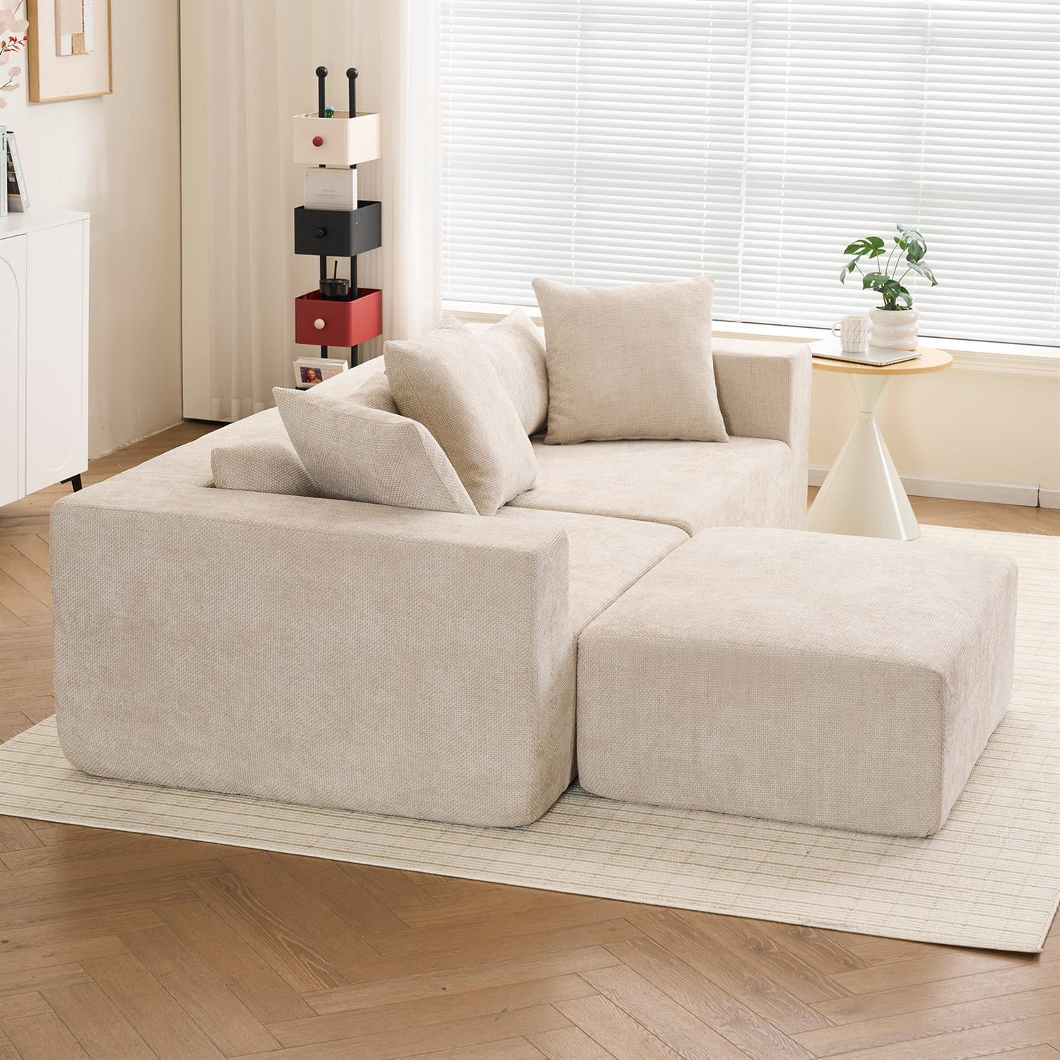 Demi Bonn 105" L-Shaped Modular Sofa Set, Soft Chenille Fabric Cloud Couch Lounge Chair for Living Room, Bedroom, No Installation Needed, Beige