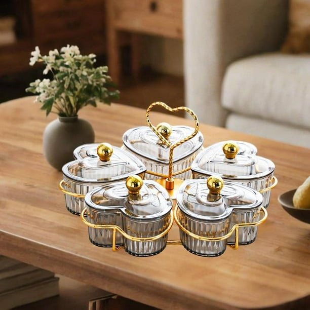 Bandejas divididas placas de bocadillos en forma de corazón bandejas decorativas de condimentos nueces para servir platos para disfrutar de frutas de Gris 5 tazones