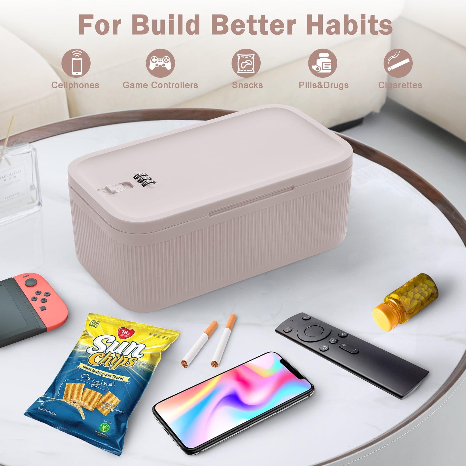 Locbbie Small Lock Box with Code – Lockable Storage Box for Medication, Food, Electronics & Personal Items Safe – BPA-Free