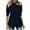 Navy, variant on Elainilye Fashion Womens Cotton T Shirts Summer Fold Printed Regular Long Sleeves Round Neck Button Tops Shirts,Blue