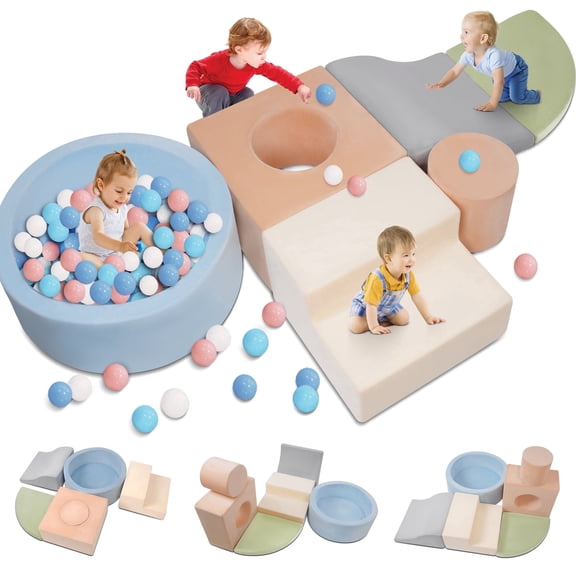 Yexmas 6-Piece Climbing Toys Soft Foam Set with Ball Pit,Indoor Play Gym Set for Toddlers Ages