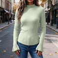 thumbnail image 7 of cocolona Womens Mock Neck Thin Sweater Solid Color Flare Sleeve Trendy Slim Basic Layer Sweater Ribbed Knit Fall Tops, 7 of 7