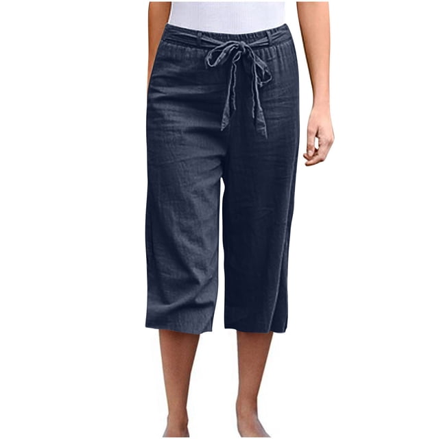 Timegard Capri Pants for Women Straight Leg Elastic Waisted Drawstring Lightweight Casual Crop Pants