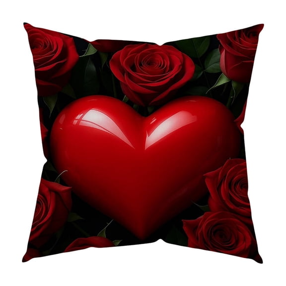 Linen Pillow Covers Decorative Red Rose Throw Pillow Covers Cases for Valentine's Day Couch Sofa Bed Home Decor (C)