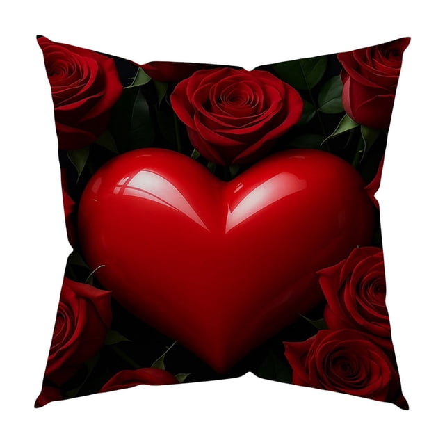 Deeceymbur Rose Patterned Pillowcase About 18x18in Pillowcase - Valentines Day Decoration Patterns Home Pillowcase Flat Printing Imitating Three-dimensional Patterns
