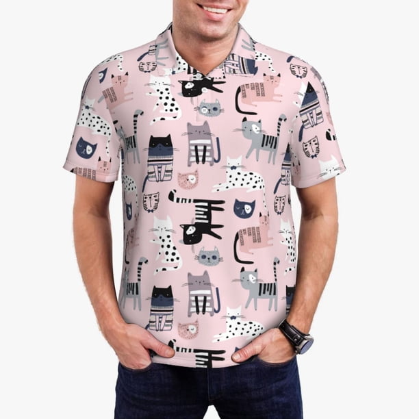 Fotbe Cat Camiseta Polo de Golf para Hombre con Estampado – Camisa Deportiva Transpirable con Cuello Abotonado-XX-Large