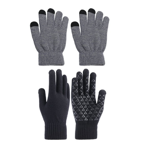 2 Pairs Thicken Screen Touch Gloves Knitted Warm Gloves Windproof Anti-Slip Gloves for Outdoor Winter (Grey, Black)