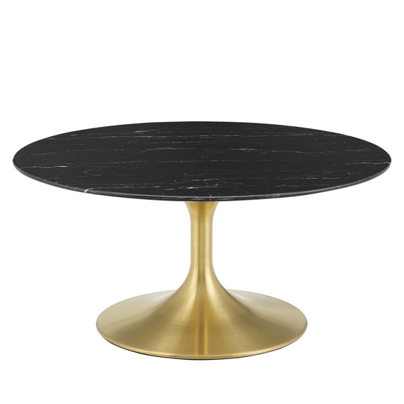 Coffee Table, Round, Artificial Marble, Metal Steel, Gold Black, Modern Contemporary Urban Design, Living Lounge Room Hotel Lobby Hospitality