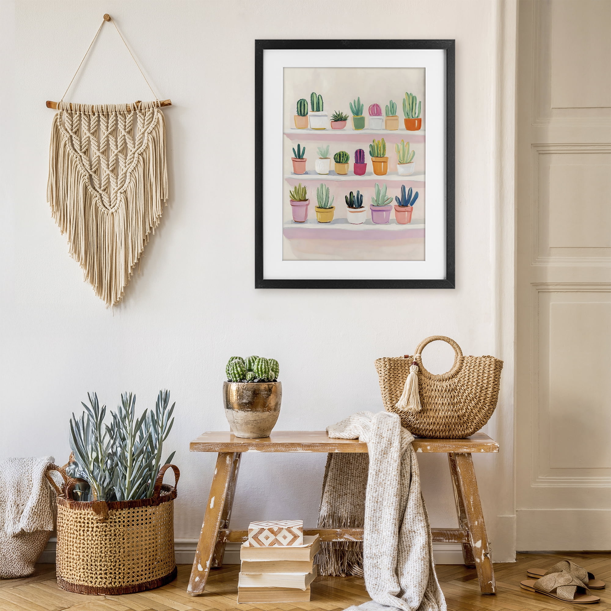 Stupell Industries Cactus Shelf Arrangement Black Framed Print Under Glass, design by The Prints Vibe