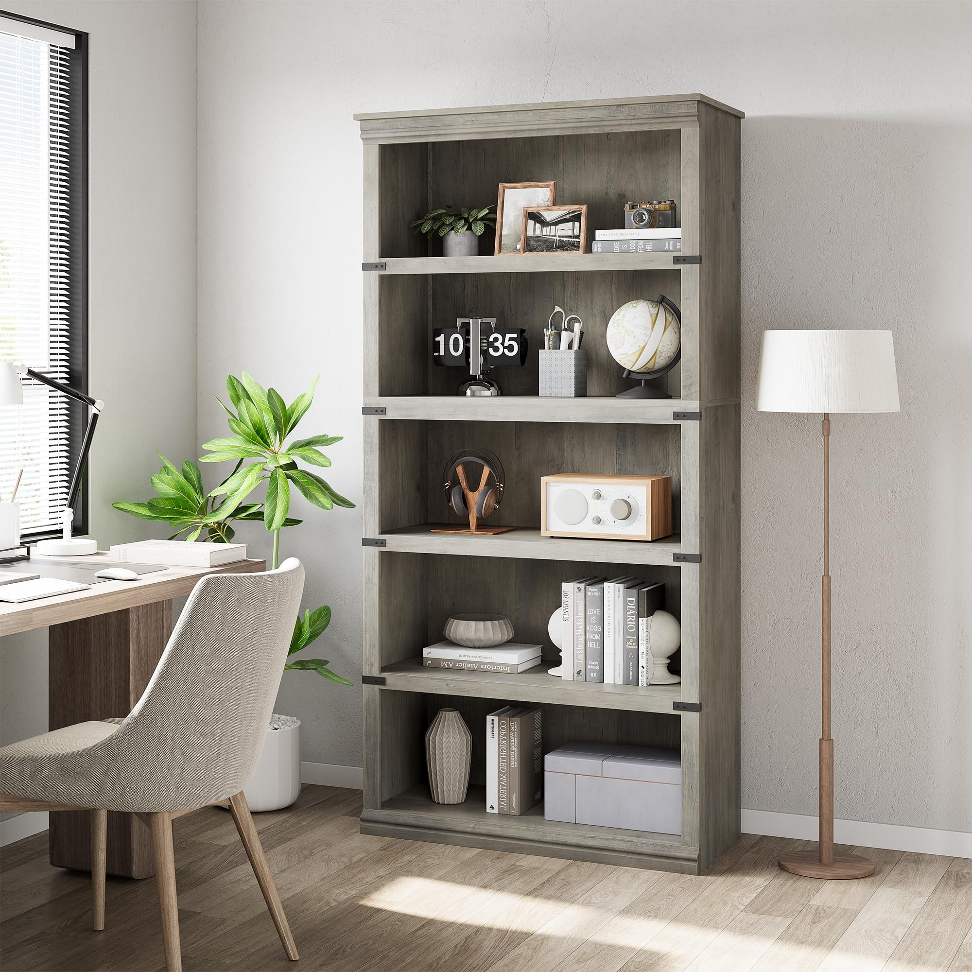 5 Tier Bookcase, Farmhouse Book Shelf with Storage Open Display Bookshelves, 67.4" Tall Book Case Wooden 5 Shelf Bookcase Home Decor Furniture for Home Office, Living Room, Bed Room