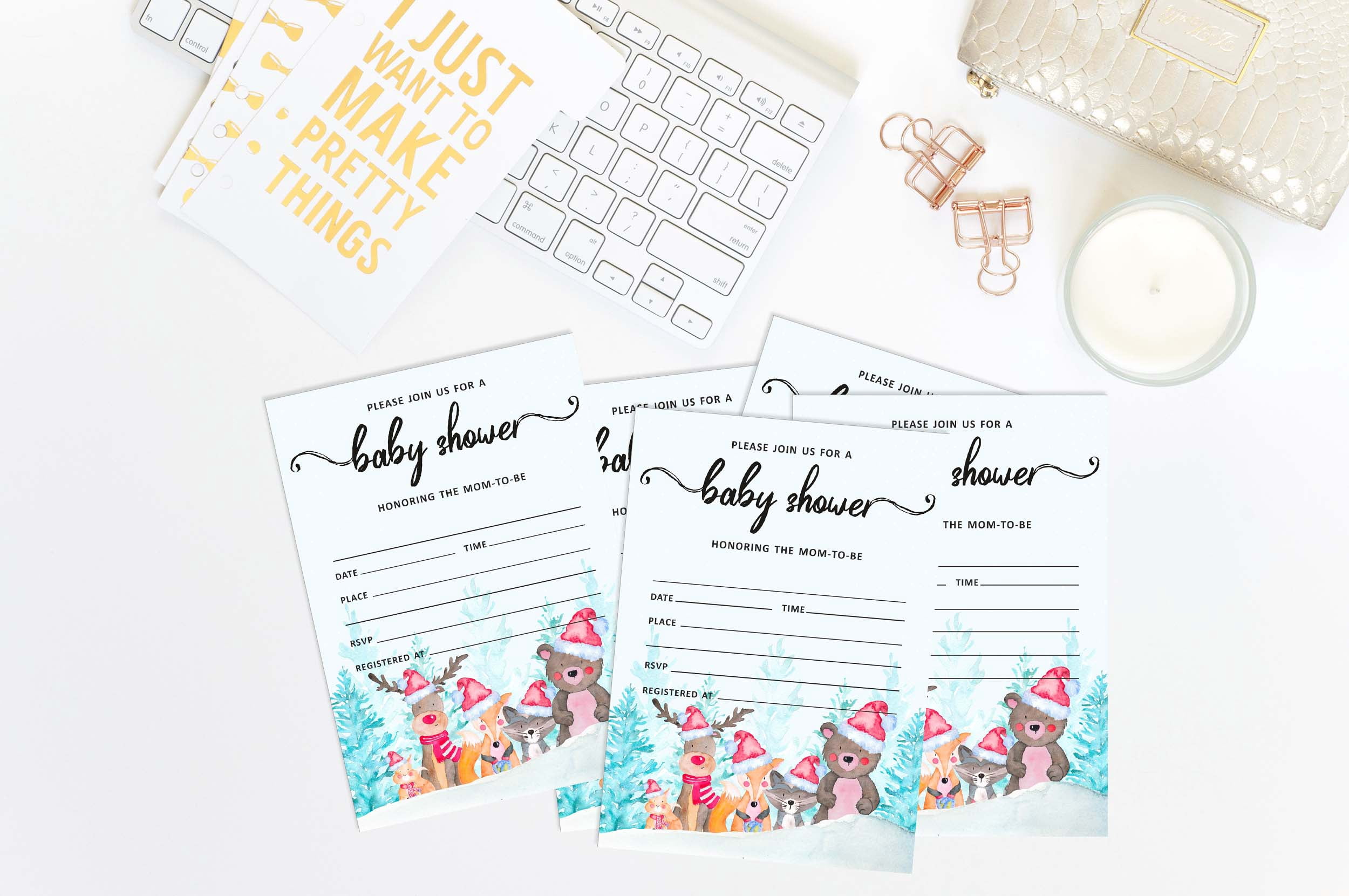 Inkdotpot 30 Fill In StyleBaby Shower Invitation Cards Winter Jungle Theme Gender Neutral Blank Invites