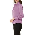 thumbnail image 4 of INSPIRE CHIC Women's Ruffled Stand Collar Long Sleeve Button Office Satin Shirt S Purple, 4 of 7