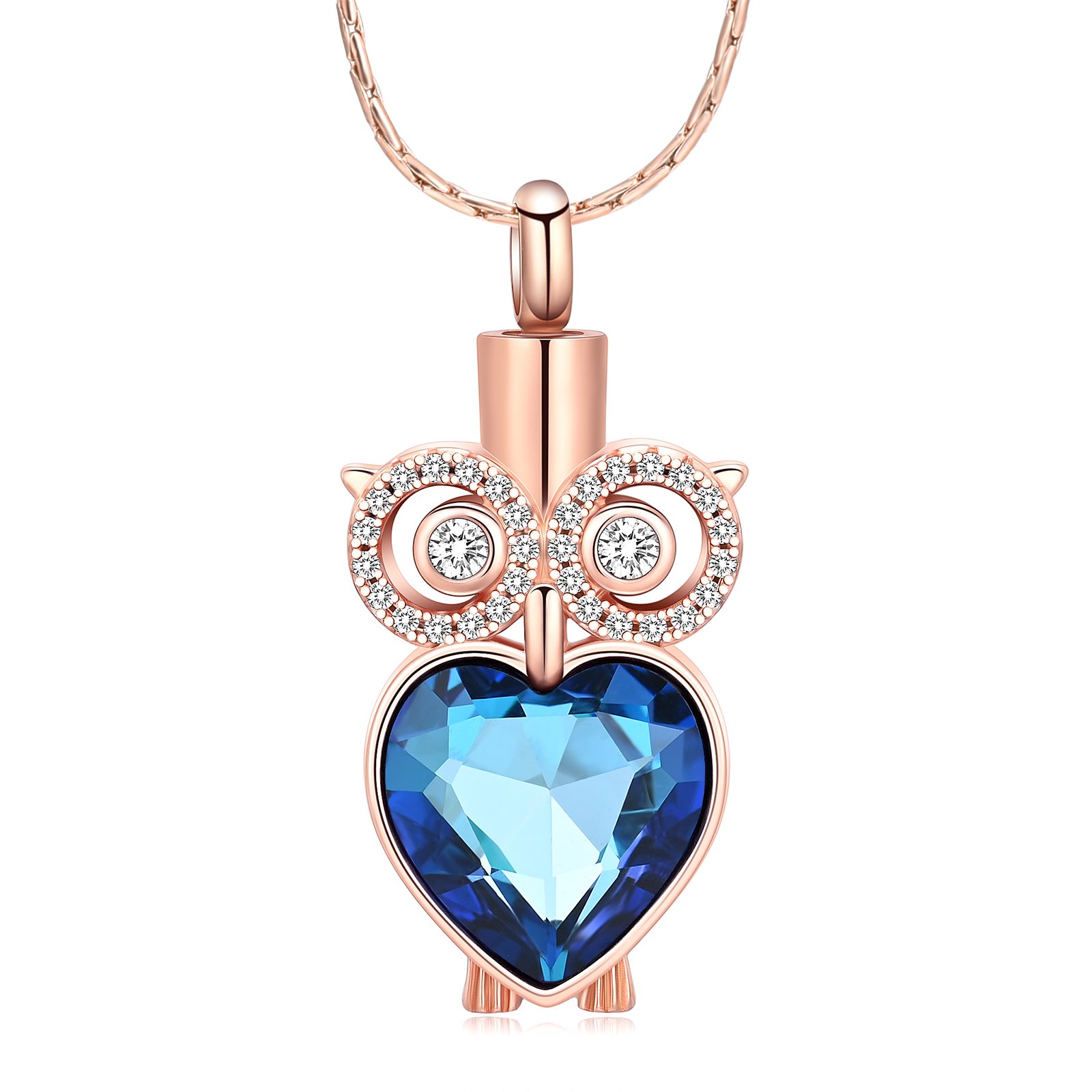 Owl Urn Necklace for Ashes Owl Cremation Jewelry for Ashes of Loved Ones with Heart Birthstone Memorial Keepsake Pendant Jewelry with Funnel Filler Kit