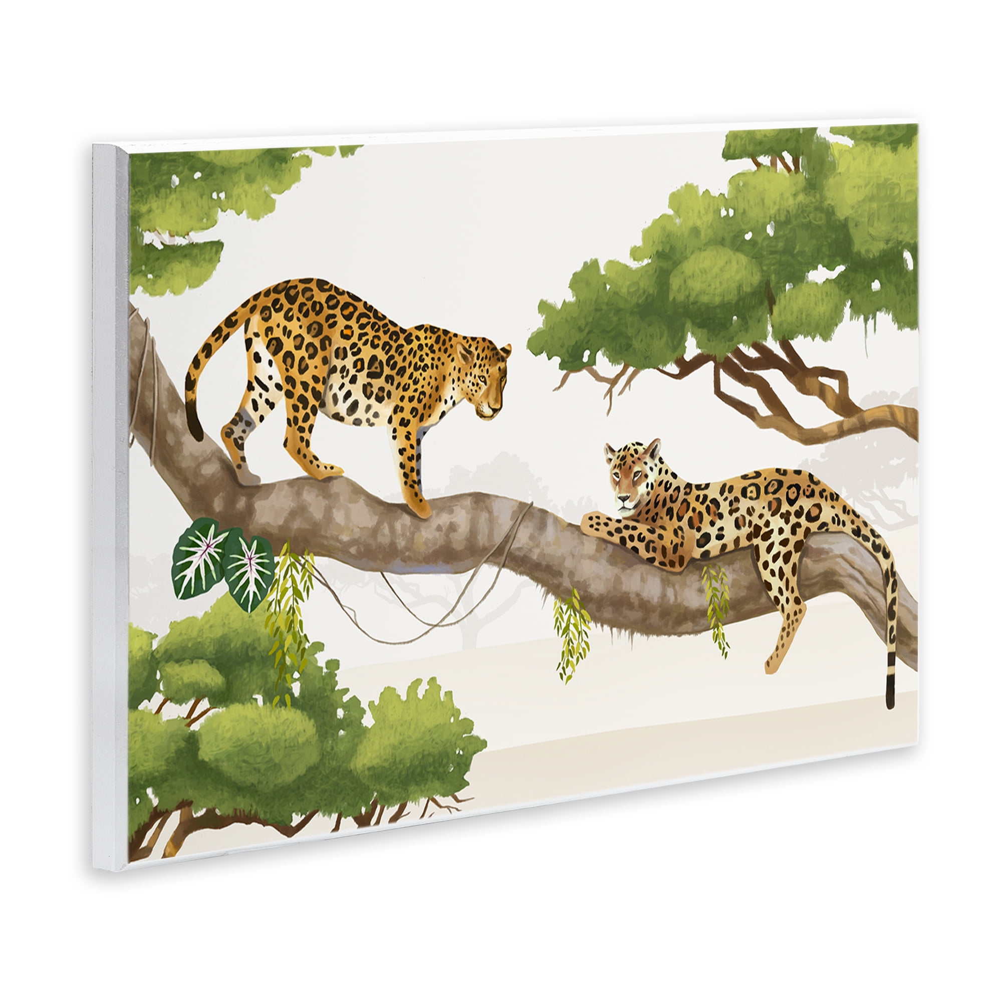 Stupell Industries Leopards Prowling on Branch Animals & Insects Painting Unframed Art Print Wall Art, 15 x 10