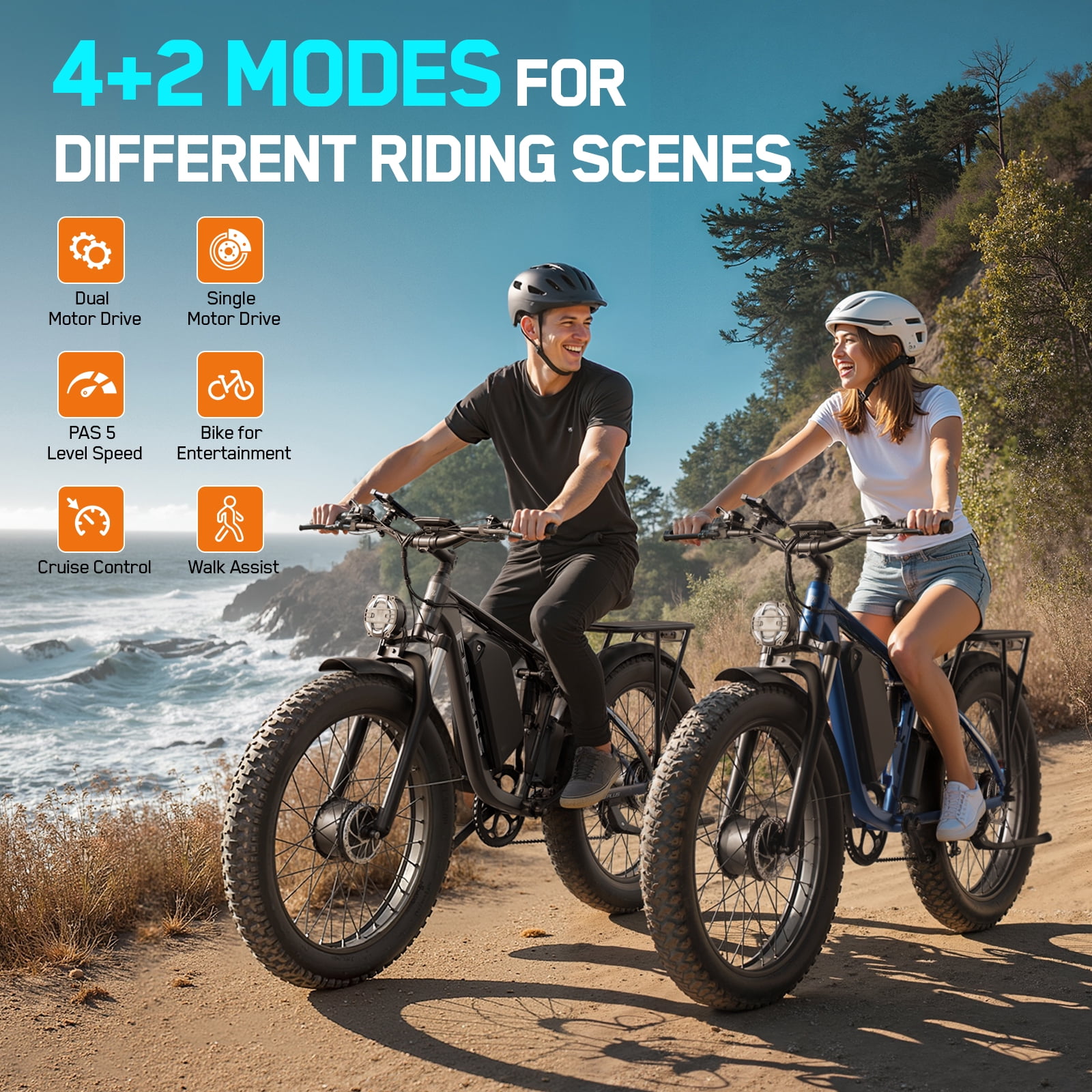 FENGQS Q8PLUS Electric Bike 5000W Dual Motor for Adults, 52V/23Ah Battery, 26"x4" Fat Tire, Hydraulic Disc Brakes, 45MPH Top, 80-100 Miles Range-(Black) UL 2849