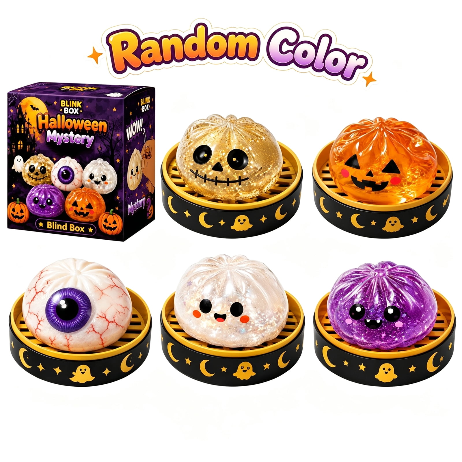 Halloween Dumpling Squishies, Halloween Spooky Ghost Dumpling, Dumplings Squishies Slow Rebound Stress Balls Stress Relief Fidget Sensory for Party Favors (1Pack Random)