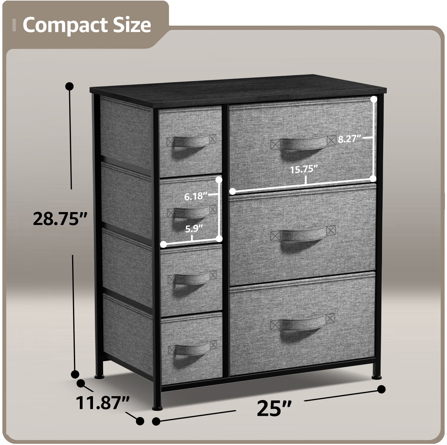 Sorbus 7 Drawer Dresser Storage Chest for Kids Bedroom with Fabric Bins Black