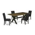 thumbnail image 2 of East West Furniture X677DR124-5 5-Pc Dining Table Set- 4 Dining Padded Chairs with Black Linen Fabric Seat and Stylish Chair Back - Rectangular Table Top & Wooden Cross Legs - Distressed Jacobean and, 2 of 10