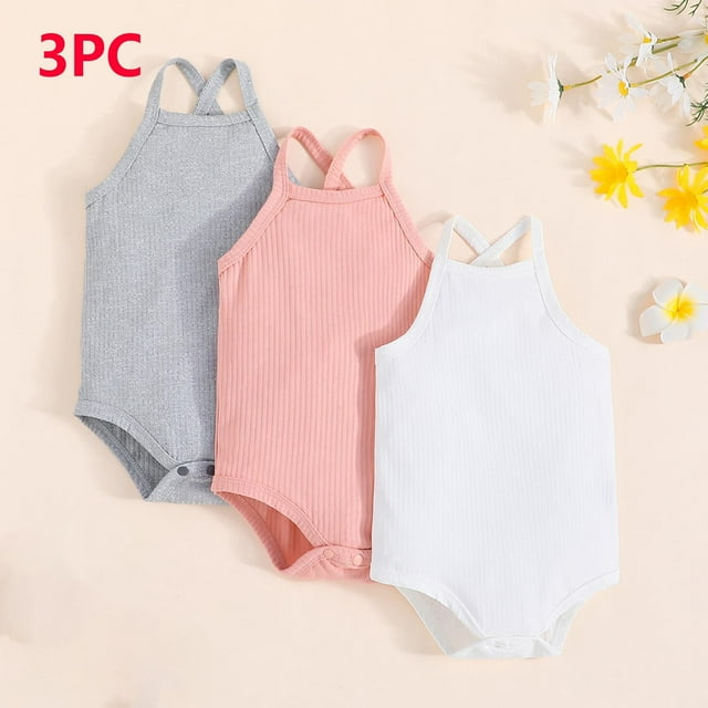 DecSea Baby 6-24M 3PC Summer Romper Set | Striped Tank & Shorts | Crawling Play Outfit