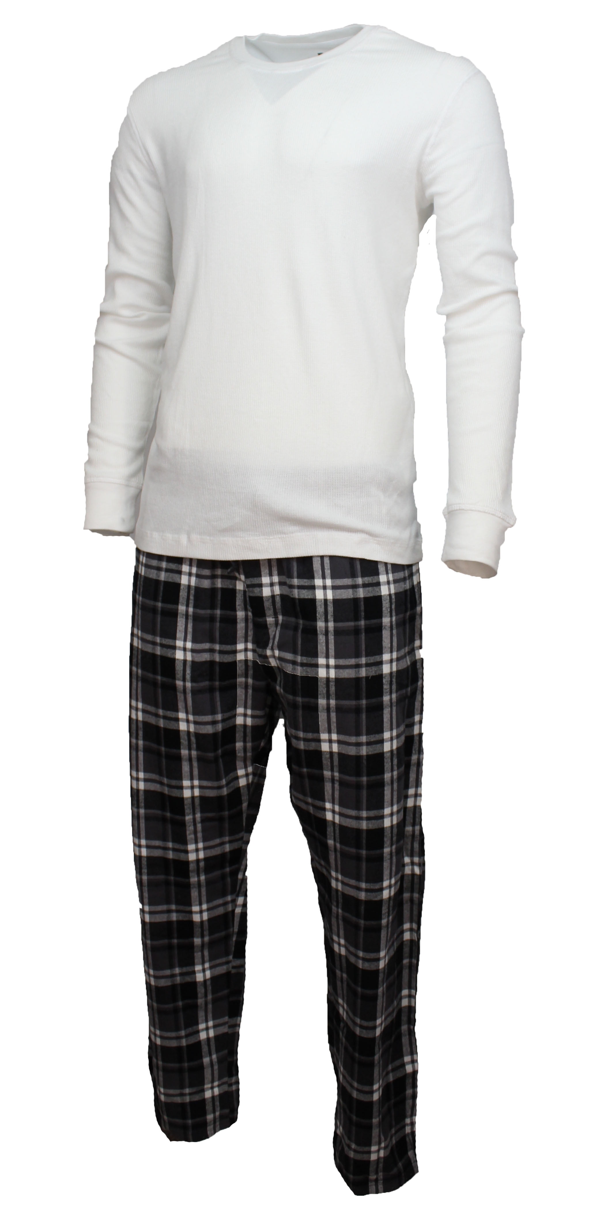 Woolrich Mens 2 Piece Pajama Sleep Set (White/Black Plaid, Large
