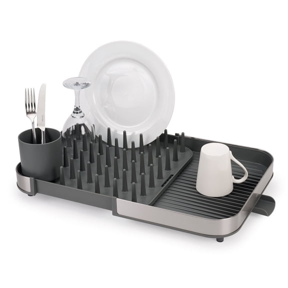 Joseph Joseph Duo Stainless Steel Expandable Dish Drying Rack with Removable Cutlery Drainer – Adjustable Dish Rack for Kitchen Countertop, Rust-Resistant, Space-Saving