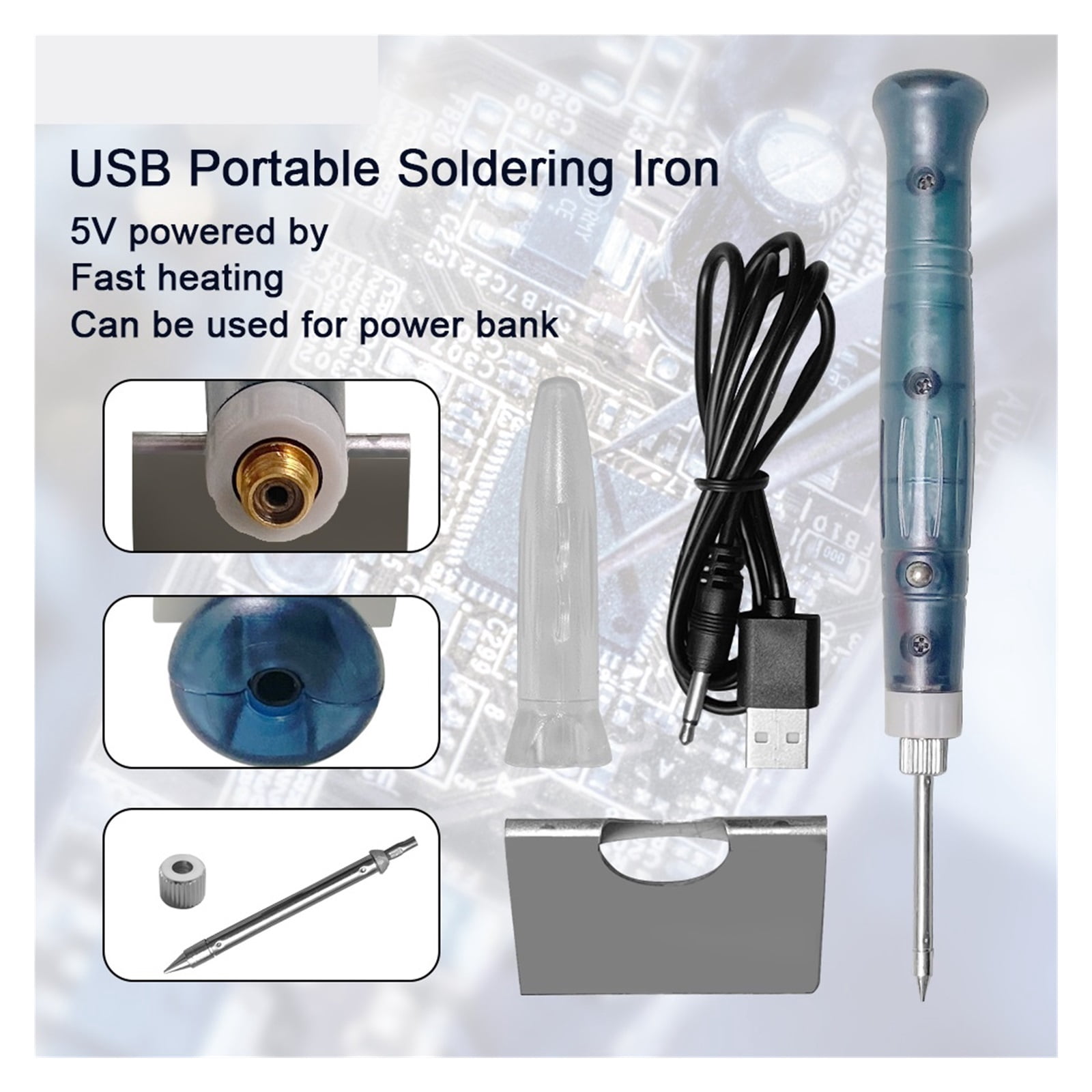 Portable USB Soldering Iron Professional Electric Heating Tools Rework Indicator Light Handle Welding Gun outdoor Repair Tool ,Internally Heated