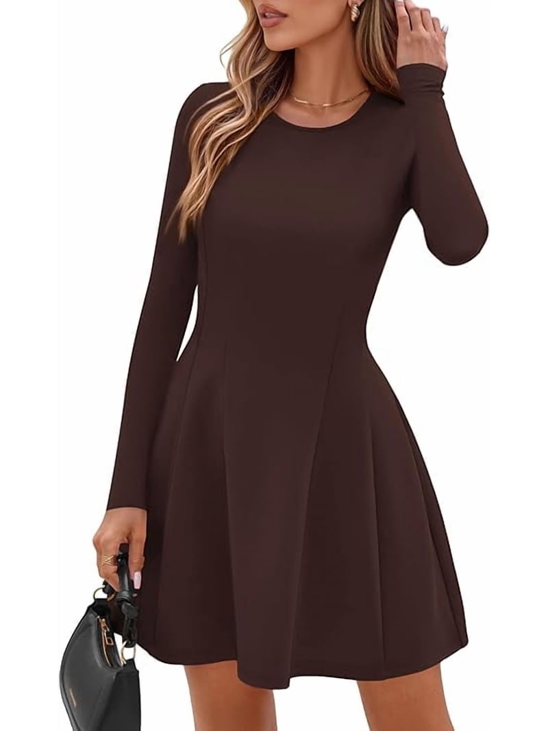 fitted lace wedding dress PRETTYGARDEN Womens Long Sleeve Mini Dress Fall Crewneck Ribbed Knit S main image 0
