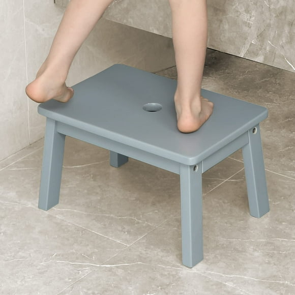 HOUcHIcS Wooden Step Stool for Kids,Solid Birch for Kitchen Bedroom Living Room Bathroom Toilet Nursery Toddlers Potty Training Stool with Non-Slip Pads and 220lb Load capacity (gray)