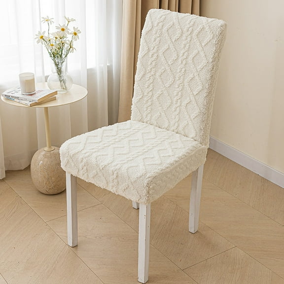 Cinvoph Plush Dining Room Chair Slipcovers Stretch Jacquard Fabric Chair Covers Non Slip Removable Washable Furniture Protector for Dining Room Holiday Party, Beige