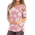thumbnail image 2 of HAPIMO Sales Shirts for Women Classic-Fit Womens Summer Fashion Tops Round Neck Cozy Blouse Casual Cold Shoulder Short Sleeve Shirt Daisy Graphic Print Tee Shirt Pink XXL, 2 of 6
