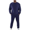 thumbnail image 2 of BXJX Men's Fleece-Lined Sweatsuit- Fall Pullover Crewneck Casual Crewneck Sweatshirts and Elastic Waist Sweatpants with Pockets Navy Size S, 2 of 8