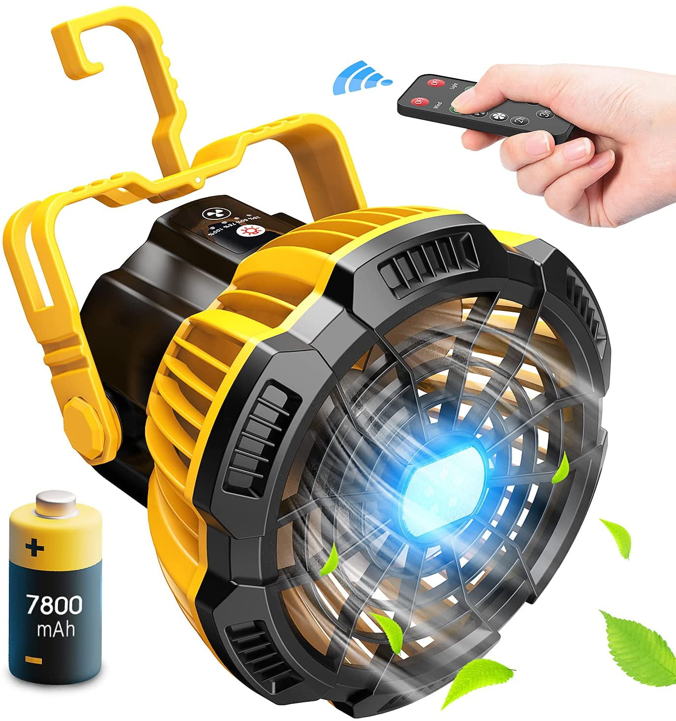 7800mAh Camping Fan LED Lantern, Ceiling Tent Fan Remote Control, Power