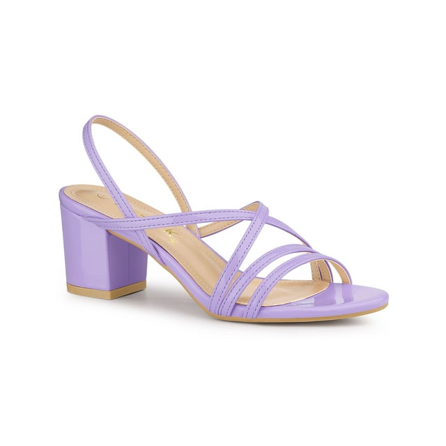 BLISSFUL STEP Women's Solid Color Strappy Slingback Block High Heels Sandals Purple 10