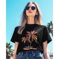 thumbnail image 3 of Beach Palm Tree Womens Tshirt Graphic Tees Cotton Crew Neck T-Shirts, Casual Short Sleeve Shirts for Women Teen Girl Watercolor Style, 3 of 3