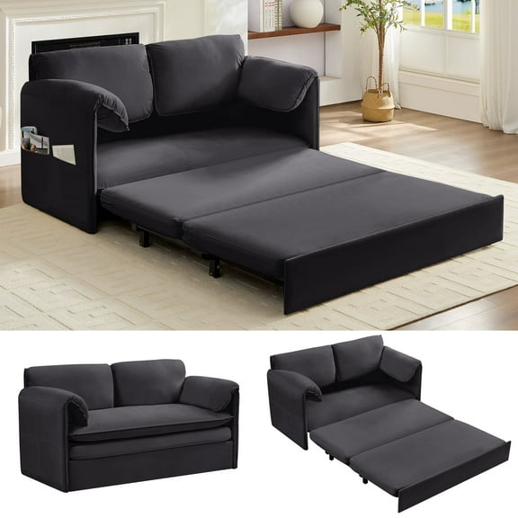 ZAFLY 3-in-1 Pull Out Sofa Bed, Queen Size Convertible Sleeper Loveseat for Small Space - Dark Gray