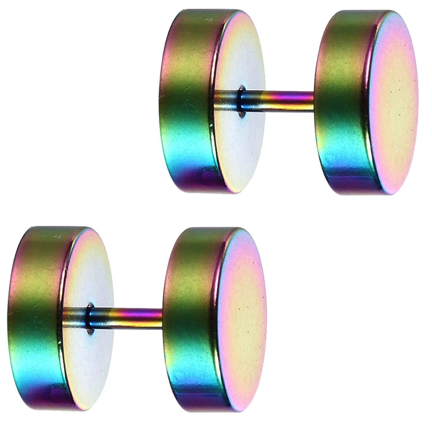 BodyJ4You BodyJ4You Fake Plugs Rainbow Earrings 16 Gauge Studs Steel
