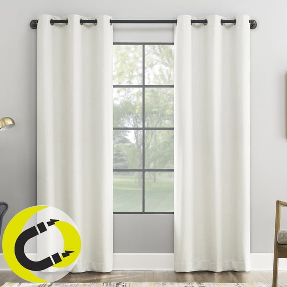 Sun Zero Aldwin Slub Texture Magnetic Closure 100% Blackout Grommet Curtain Panel, 40"W x 84"L, Pearl