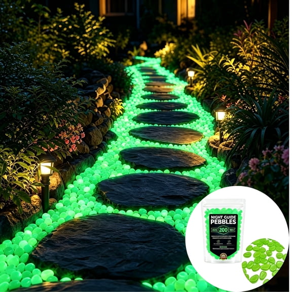 XIBUFE Colorful Night Guide Pebbles, 200Pcs Fish Tank Decorations, Stepping Stones Outdoor Glow in the Dark Garden Stones for Outdoor Yard Walkway, Backyard Decor