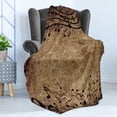 thumbnail image 4 of Music Soft Flannel Fleece Throw Blanket, Random Musical Notes on Wavy Staff with Woolly Looking Rustic Background, Cozy Plush for Indoor and Outdoor Use, 70" x 90", Yellow Black Brown, by Ambesonne, 4 of 5