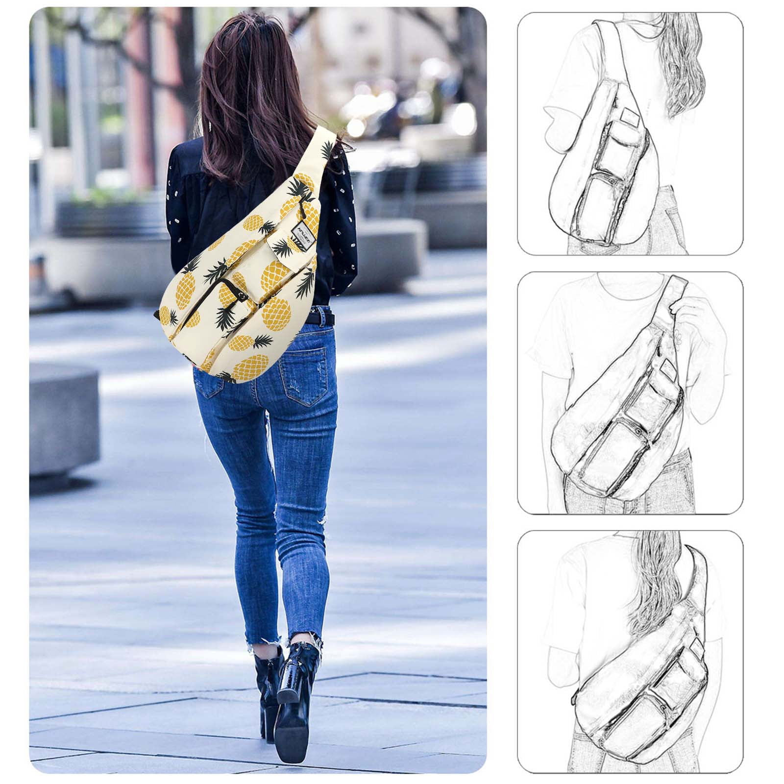 HAWEE Sling Bag for Women Crossbody Daypack Waterproof Fabric Shoulder Bags, Pineapple